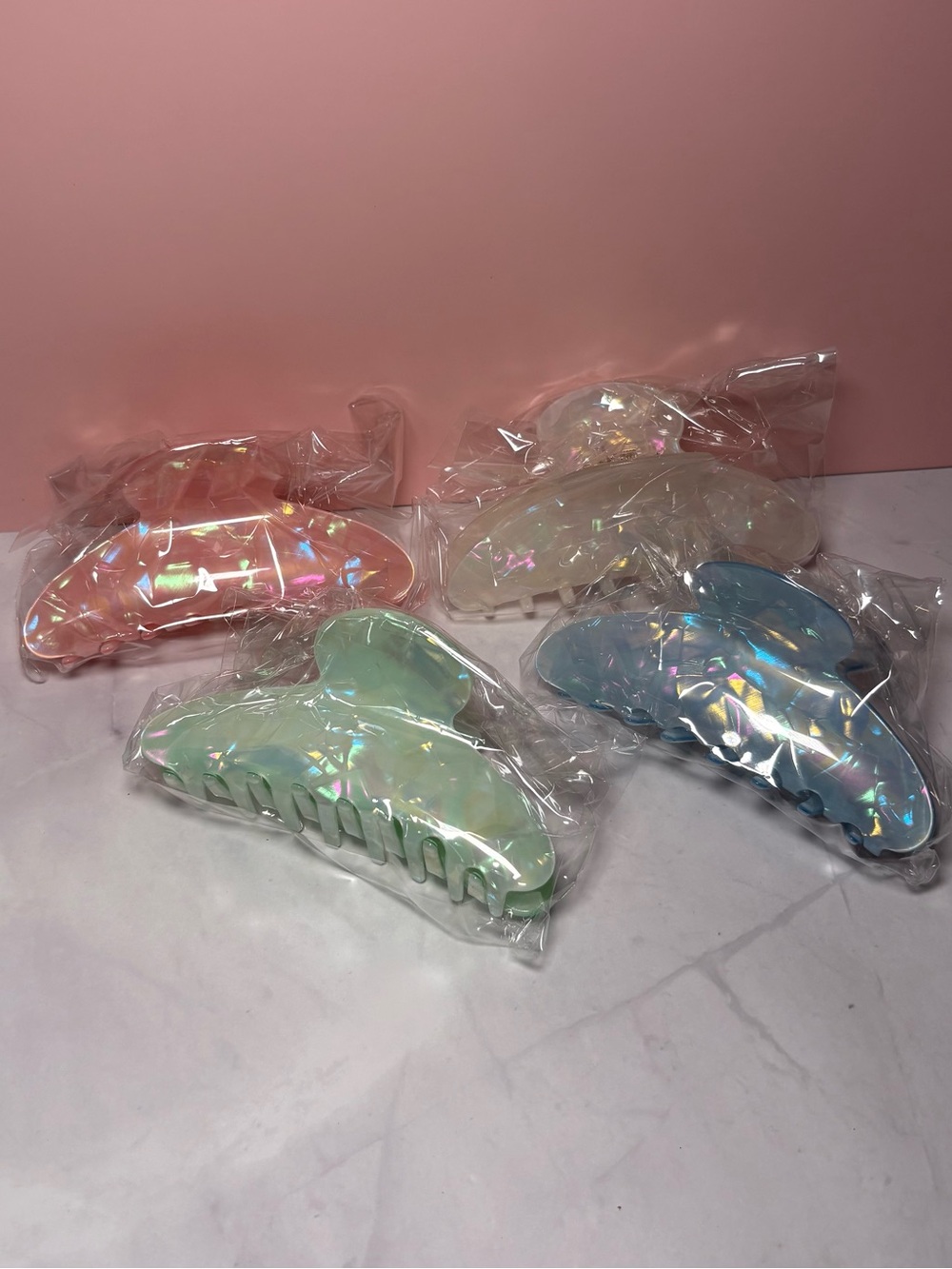 ✨ Iridescent Pastel Hair Claw Clips - Pink, Cream, Green, Blue